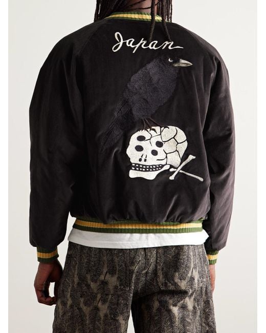 Kapital Black Souvenir Padded Embroidered Cotton-Velvet Bomber Jacket for men