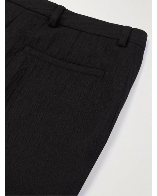 Saint Laurent Black Straight-leg Pleated Silk-trimmed Herringbone Wool Tuxedo Trousers for men