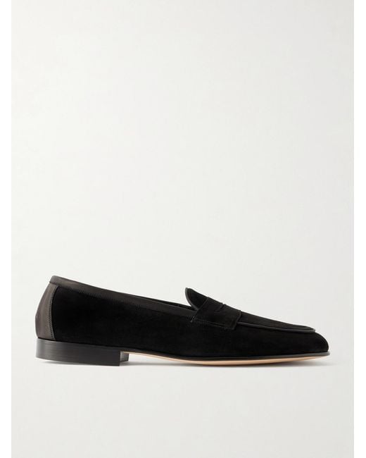 Edward Green Black Polperro Leather-trimmed Suede Penny Loafers for men