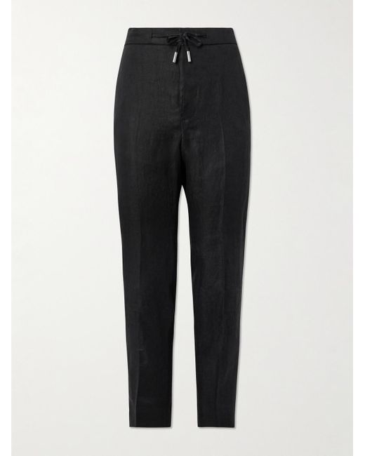 Mr P. Black James Slim-fit Straight-leg Linen-twill Drawstring Suit Trousers for men