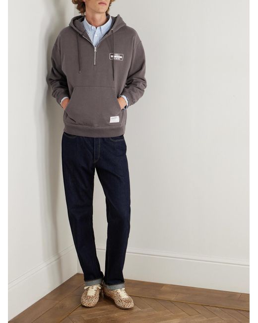 Neighborhood Gray Logo-Print Cotton-Jersey Half-Zip Hoodie for men