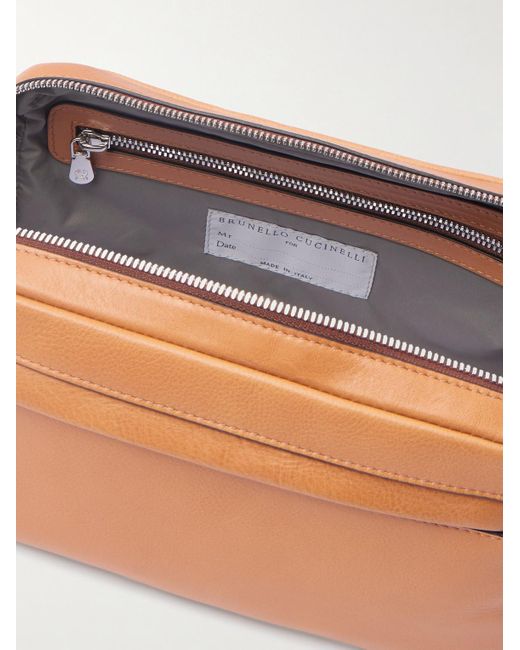Brunello Cucinelli Brown Textured-leather Wash Bag for men