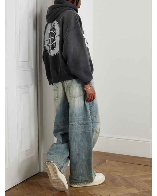 SAINT Mxxxxxx Black Fear Of God Distressed Logo-Print Cotton-Jersey Hoodie for men