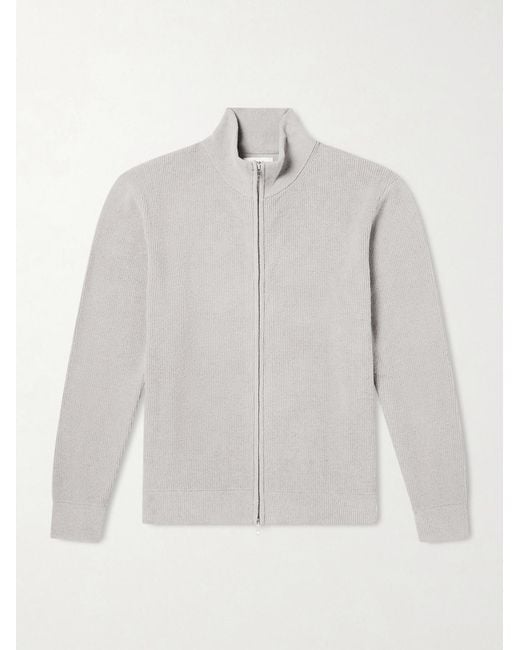 NN07 White Danny 6429 Ribbed Bouclé Zip-up Cardigan for men