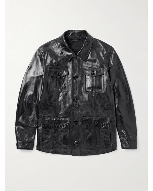 Tom Ford Black Textured-Leather Jacket for men