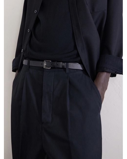 AMI Blue Carrot Cropped Tapered Pleated Cotton-Gabardine Trousers for men