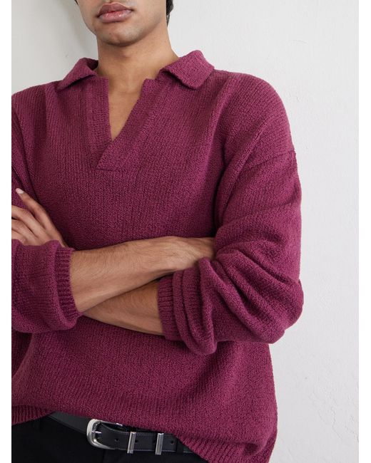 A Kind Of Guise Purple Marabou Organic Cotton-Bouclé Polo Sweater for men