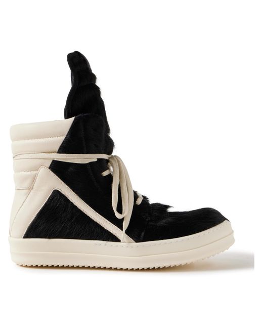 Rick Owens Black Geobasket Calf Hair And Leather High-top Sneakers for men