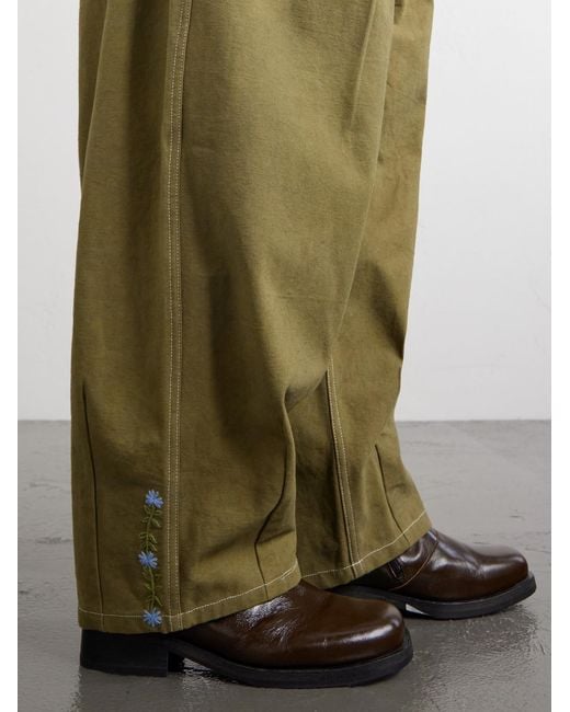 STORY mfg. Green Lush Wide-Leg Pleated Organic Cotton-Canvas Trousers for men