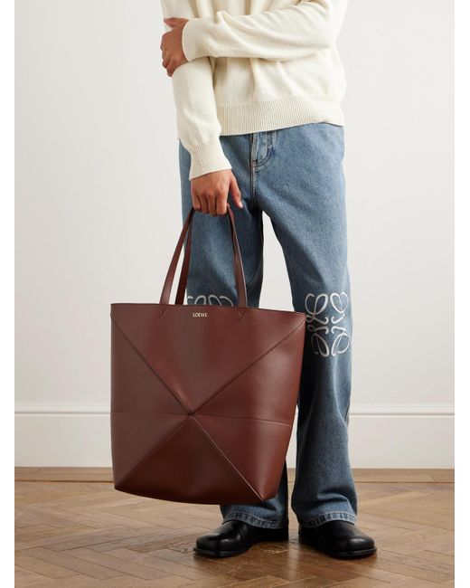 Loewe Brown Puzzle Large Panelled Leather Tote Bag for men