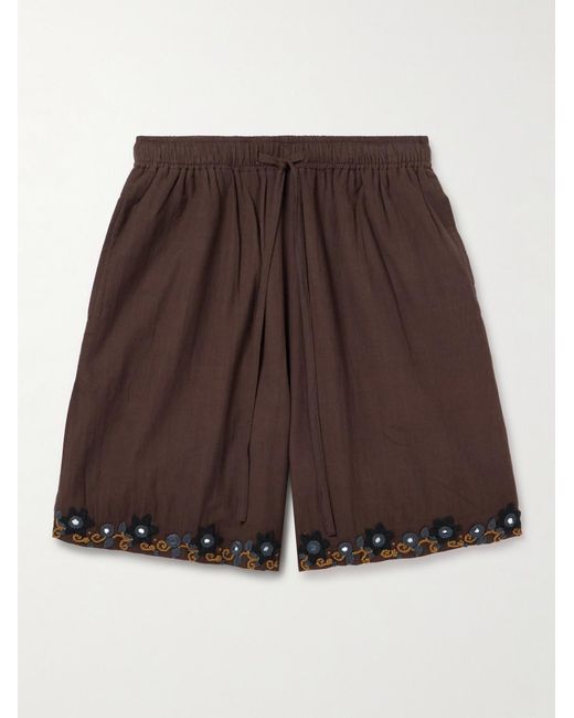Kartik Research Brown Embellished Embroidered Cotton Shorts for men