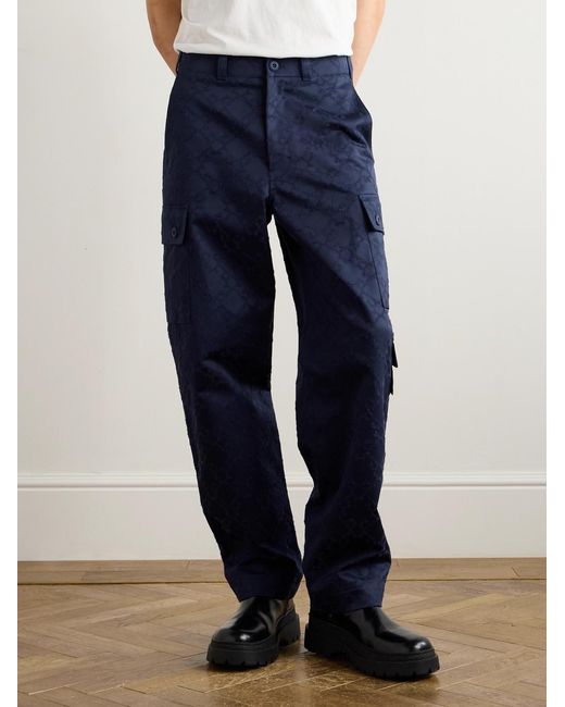 Givenchy Blue Straight-Leg Cotton-Twill Jacquard Cargo Trousers for men