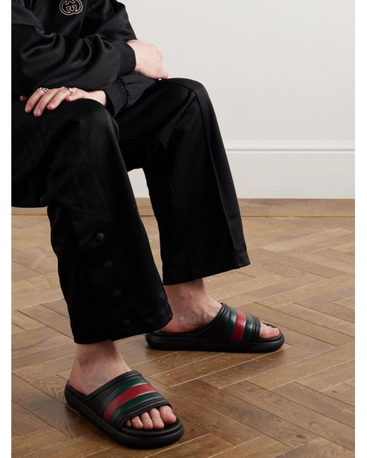Gucci Black Striped Rubber Slides for men
