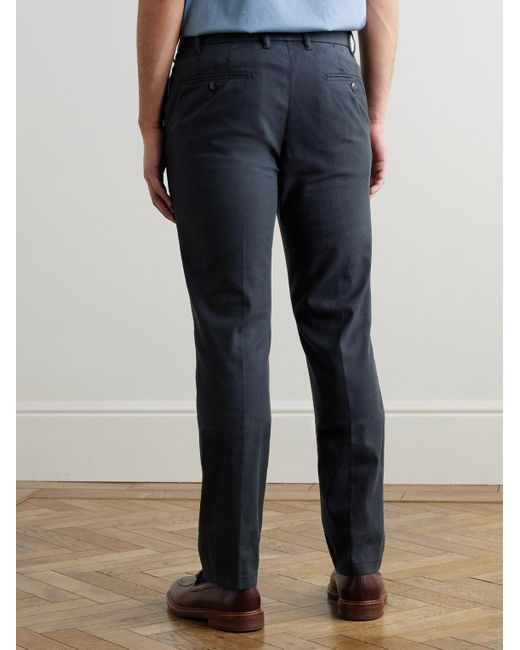 Canali Blue Garment-Dyed Stretch-Lyocell And Cotton-Blend Trousers for men