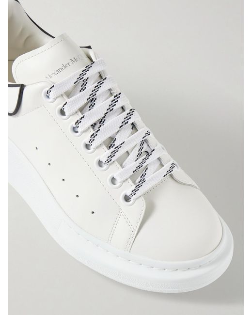 McQueen White Exaggerated-Sole Rubber-trimmed Leather Sneakers for men