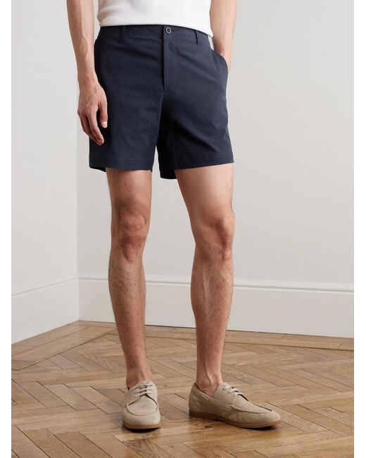 Mr P. Blue Straight-Leg Cotton-Blend Seersucker Shorts for men