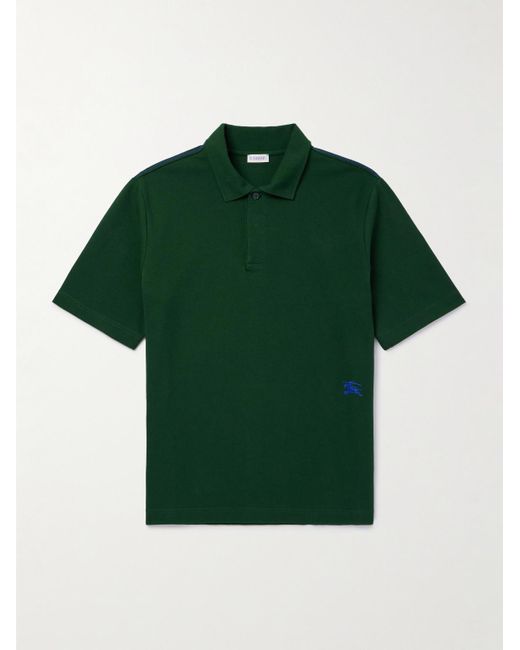 Polo in cotone piqué con logo ricamato di Burberry in Green da Uomo