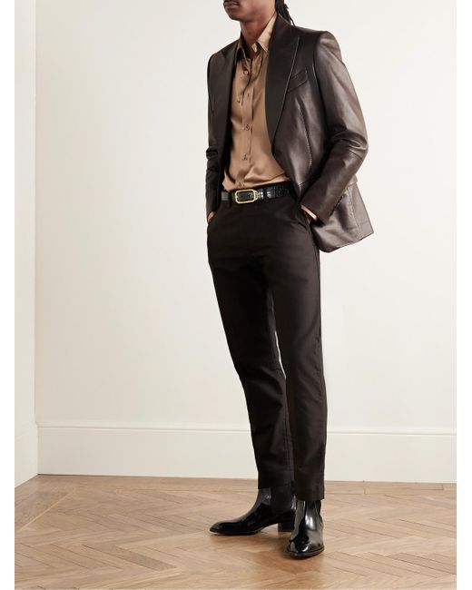 Tom Ford Black Slim-fit Leather Blazer for men