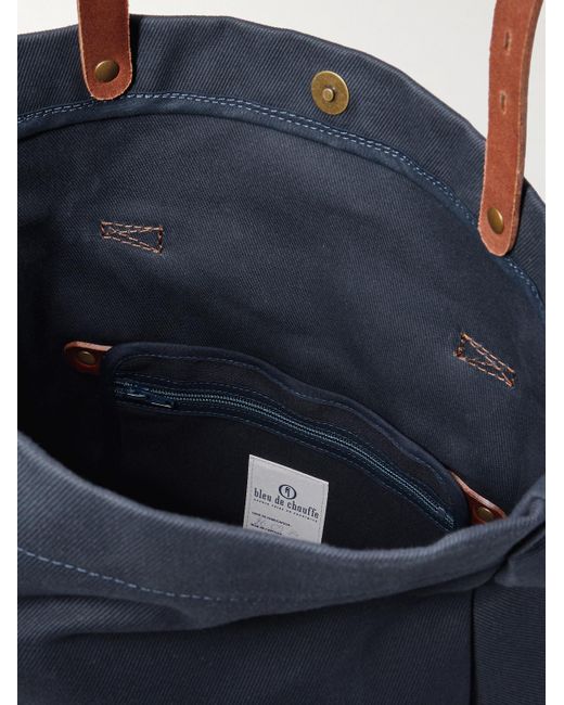 Bleu De Chauffe Blue Gaston Leather-trimmed Cotton-canvas Messenger Bag for men