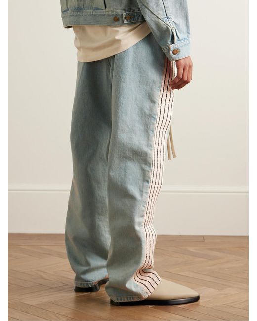Fear Of God Blue Forum Straight-leg Striped Canvas-trimmed Drawstring Jeans for men