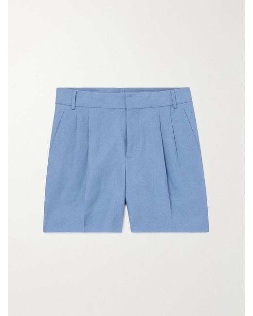 Loro Piana Blue Straight-Leg Pleated Linen Bermuda Shorts for men
