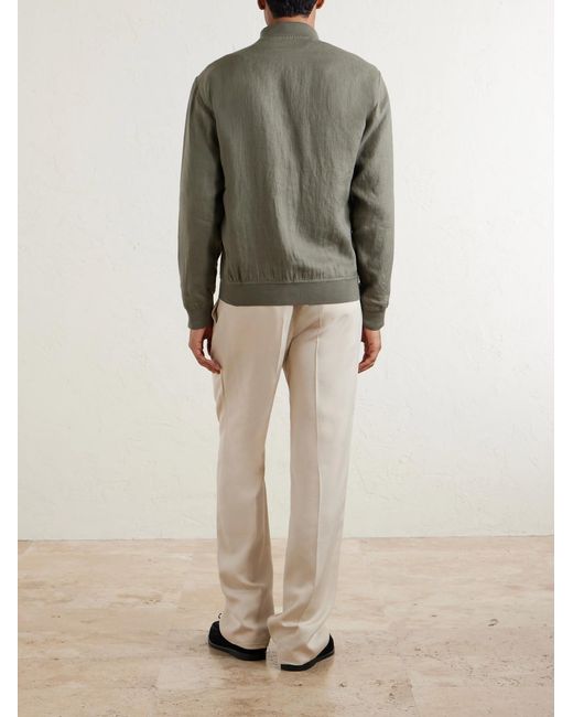 Kiton Green Lightweight Linen Zipped Bomber Jacket for men