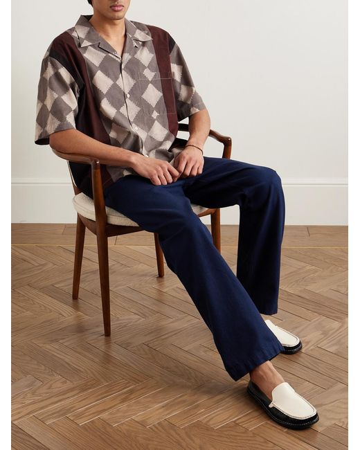 Kardo Brown Rohit Convertible-Collar Printed Cotton Shirt for men