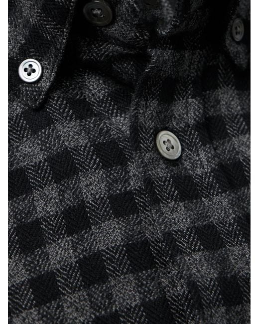 Portuguese Flannel Blue Roca Button-down Collar Checked Cotton-flannel Shirt for men