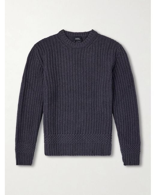 A.P.C. Blue Ron Ribbed Wool Sweater for men