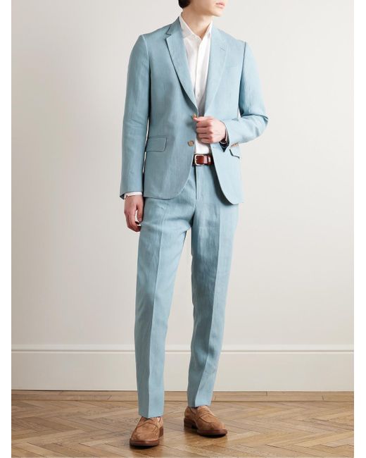 Paul Smith Blue Tapered Linen Suit Trousers for men