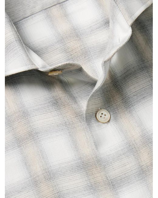 Eleventy White Checked Cotton And Lyocell-Blend Flannel Shirt for men
