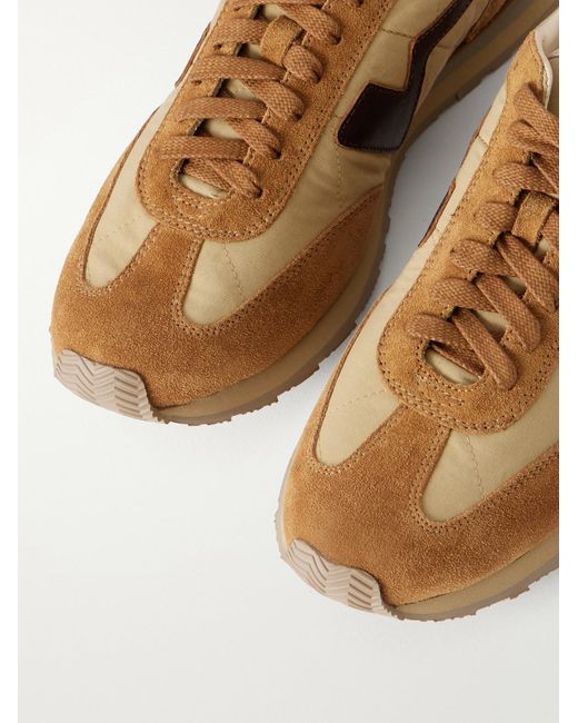 Visvim Natural Fkt Runner Leather And Suede-Trimmed Canvas Sneakers for men