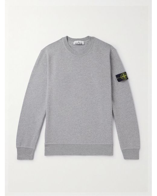Stone Island Gray Logo-appliquéd Garment-dyed Cotton-jersey Sweatshirt for men