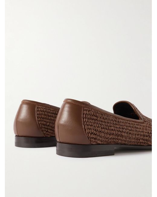 Manolo Blahnik Brown Mario Leather-Trimmed Raffia Loafers for men