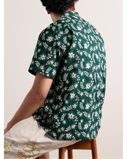 Portuguese Flannel Folclore Hemd aus bestickter Baumwolle mit Reverskragen in Green für Herren
