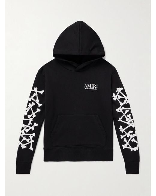 Amiri Black Bones Stacked Logo-Appliquéd Printed Cotton-Jersey Hoodie for men