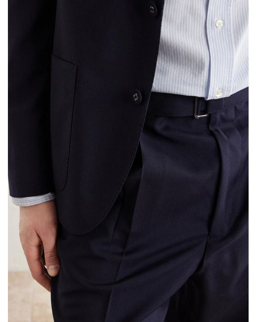 Officine Generale Blue Hugo Straight-Leg Pleated Virgin Wool Trousers for men