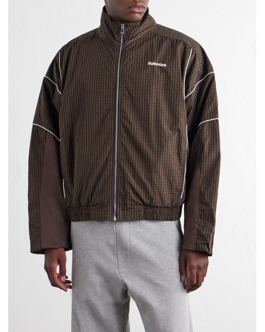 NAHMIAS Brown Grid Checked Logo-Embroidered Cotton Blouson Jacket for men