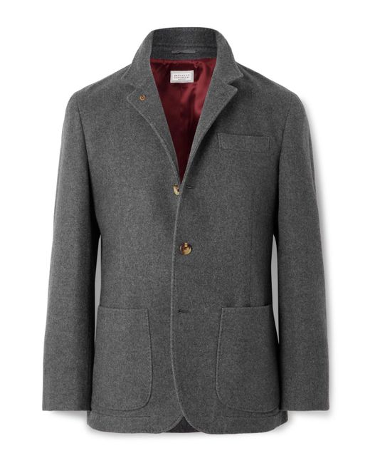 Brunello Cucinelli Gray Unstructured Brushed-Cashmere Blazer for men