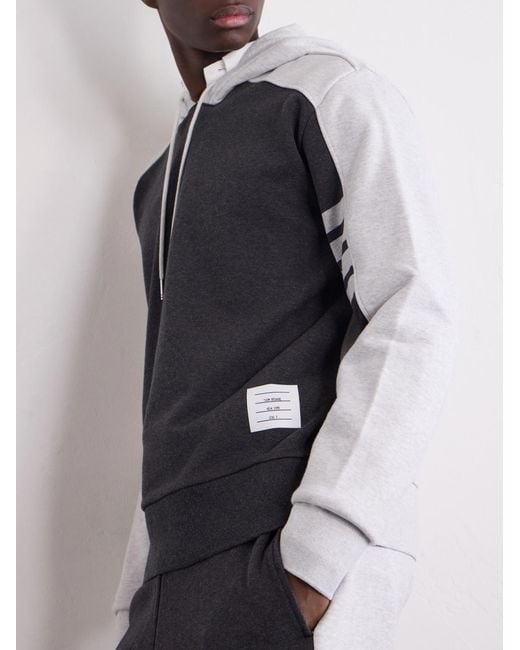 Thom Browne Blue Logo-Appliquéd Striped Cotton-Jersey Hoodie for men