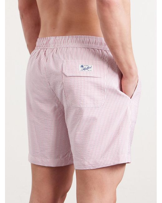 Hartford Pink Straight-Leg Mid-Length Striped Seersucker Swim Shorts for men