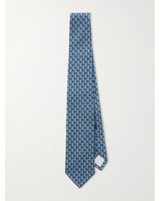 Thom Sweeney Blue 8cm Printed Silk Tie for men