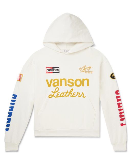 CHERRY LA White Vanson Logo-embroidered Appliquéd Printed Cotton-jersey Hoodie for men