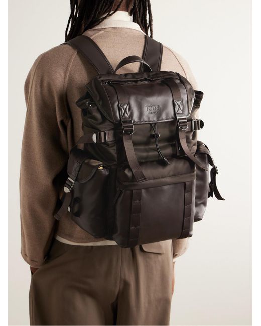 Tod's Black Leather-trimmed Nylon Backpack for men