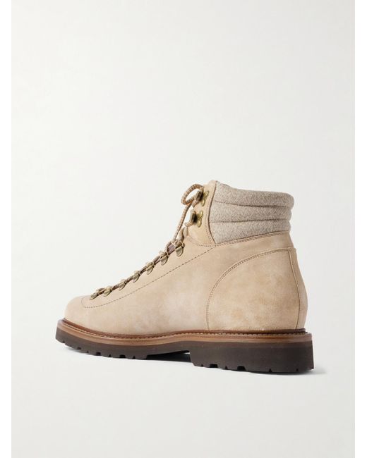 Brunello Cucinelli Natural Flannel And Full-Grain Leather-Trimmed Suede Boots for men
