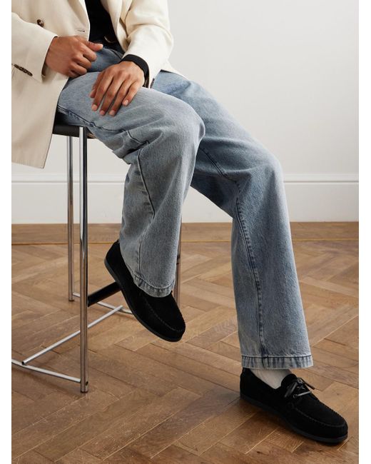 VINNY'S Black Suede Boat Shoes for men