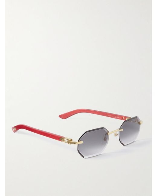 Cartier White Octagon-frame Gold-tone And Wood Sunglasses for men