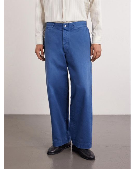 A.PRESSE Blue Straight-Leg Cotton-Twill Trousers for men