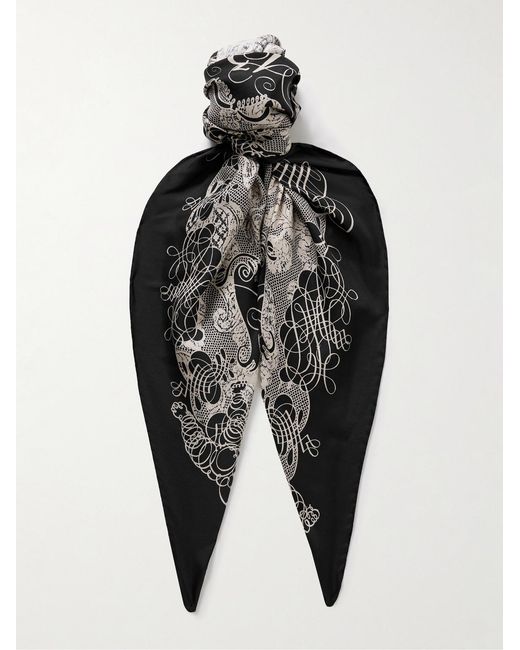Acne Black Printed Silk-Twill Scarf for men