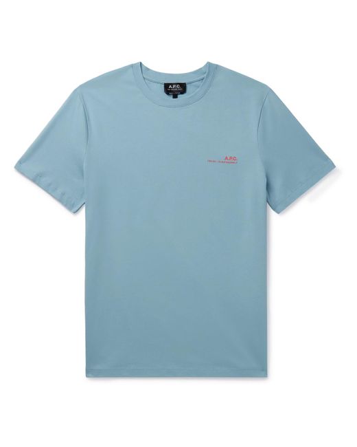 A.P.C. Blue Logo-print Cotton-jersey T-shirt for men